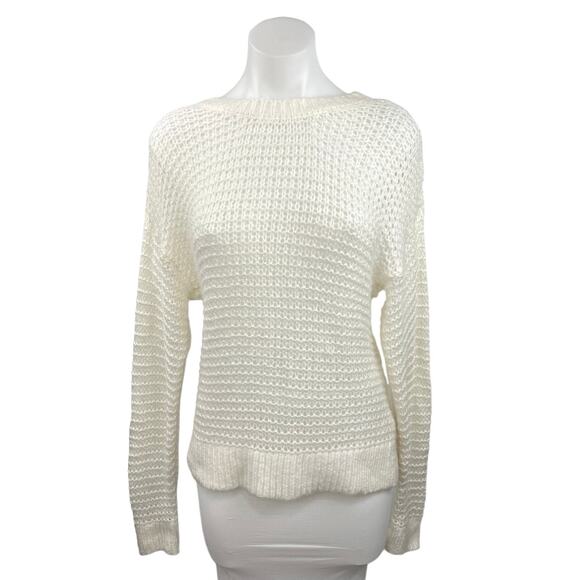 Abercrombie & Fitch Cream Waffle Knit V Back Long Sleeve Sweater Top Size M - Picture 1 of 4